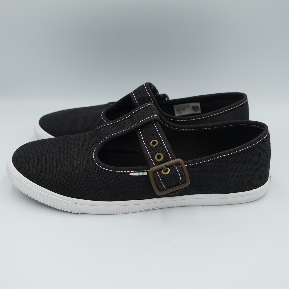 TOMS Joon Womens Black Canvas Mary Jane Flat Sneakers Shoes 9.5